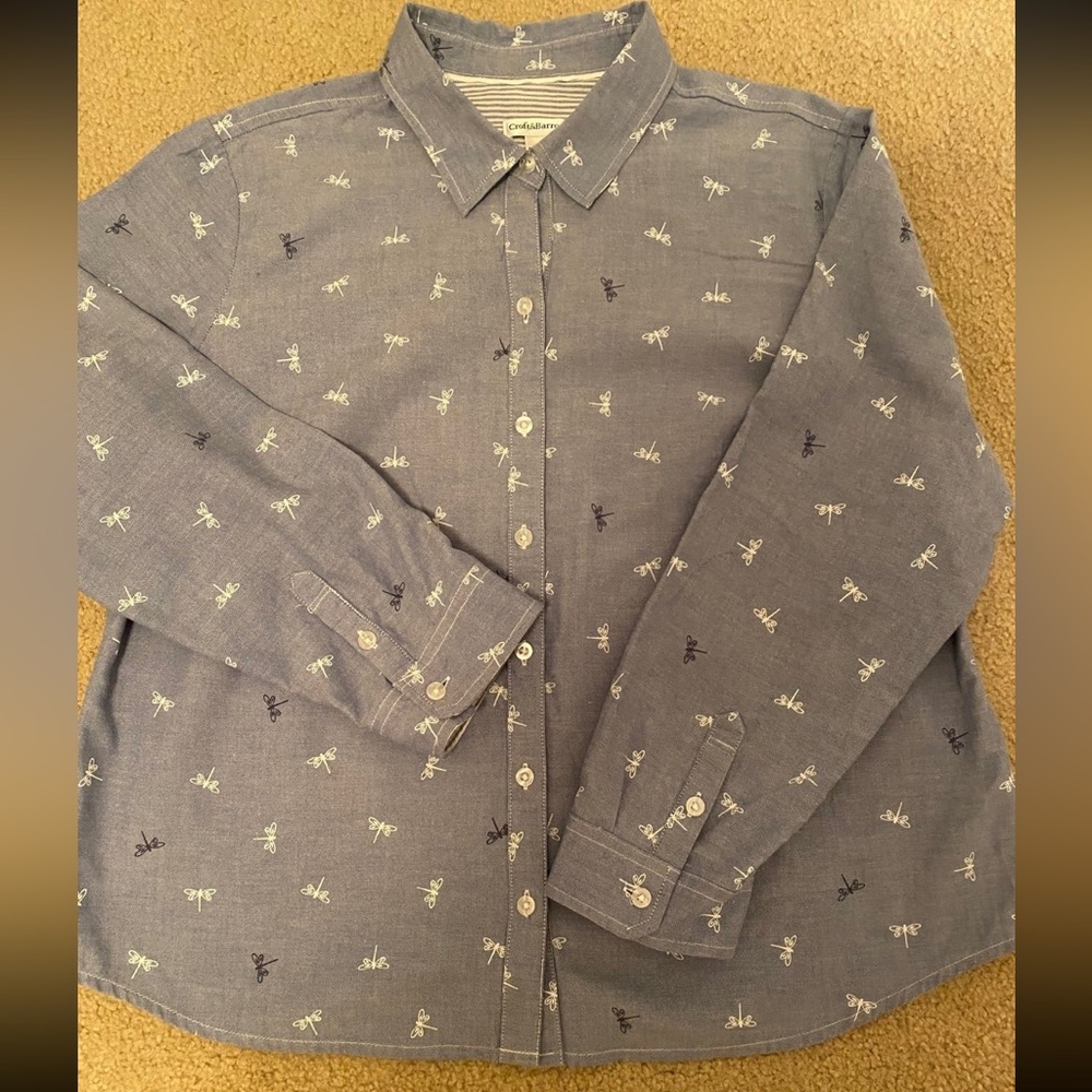 Croft & Barrow Blue Butterfly Button Up Shirt size PXL